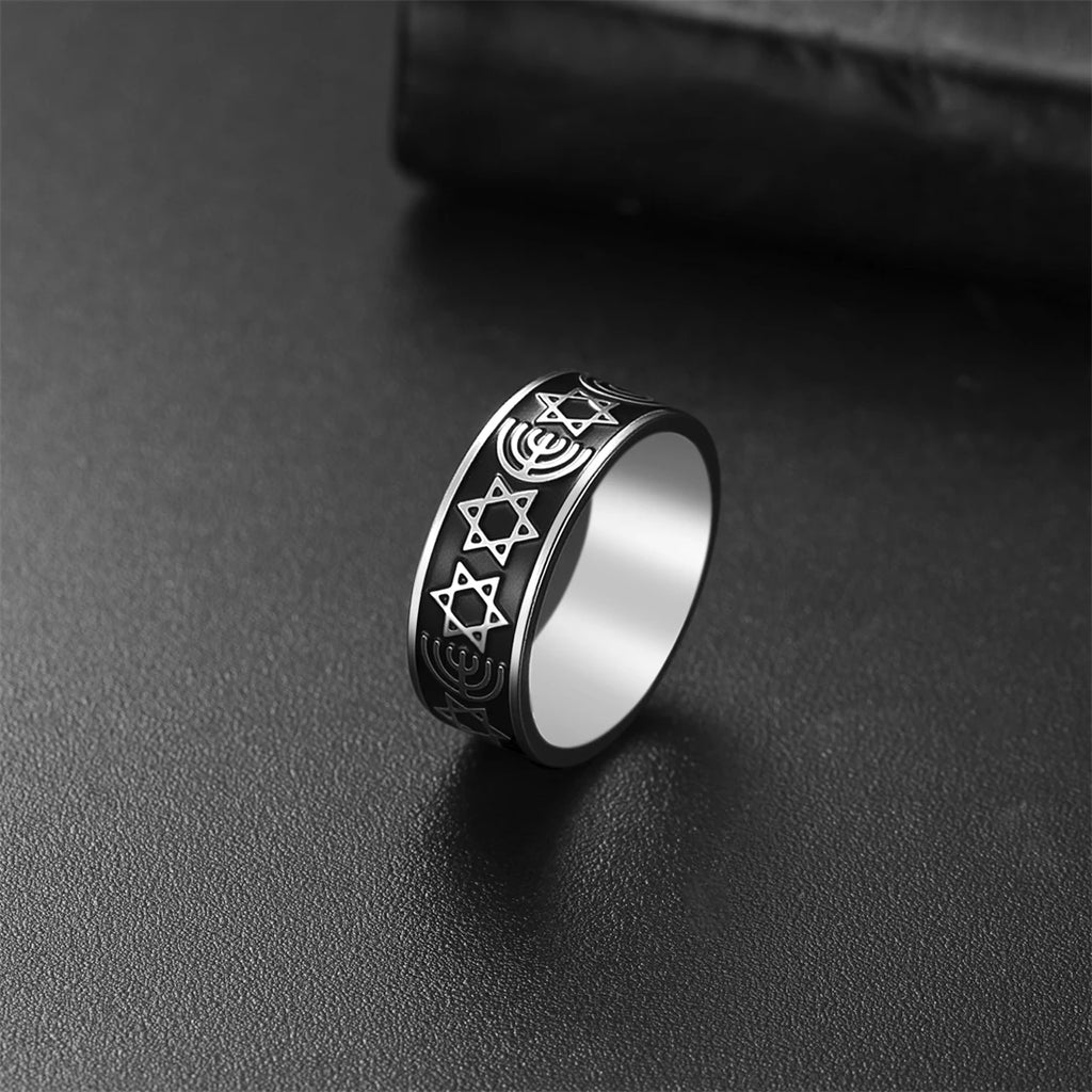 EUEAVAN Star of David Rings Stainless Steel Classic Hexagram Menorah Ring for Women Men Jewish Jewelry Gift