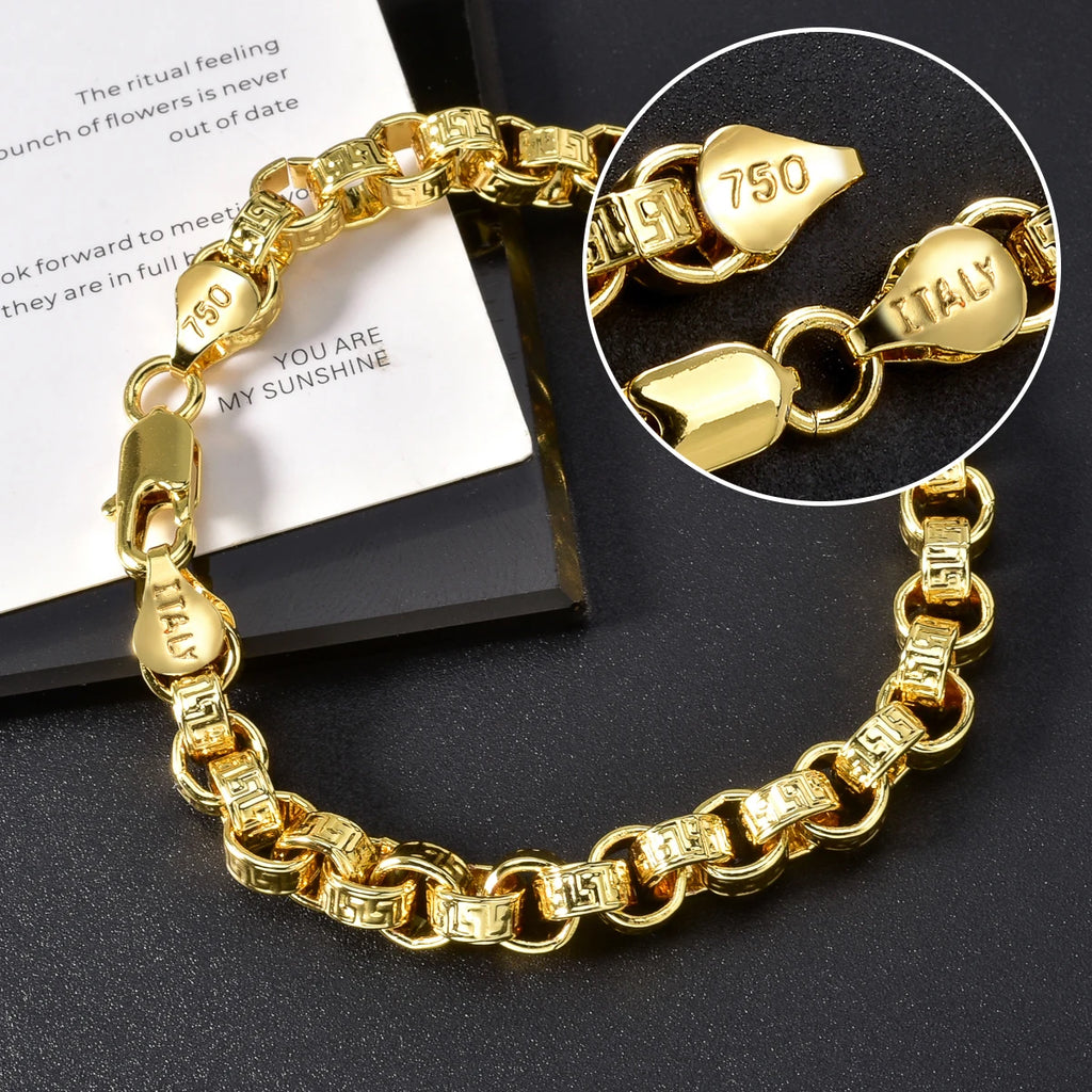 Men Byzantine Box Link Bracelet 750 Italy Stamp Unisex Bangle Hip Hop Vintage Metal Wrist Jewelry Accessories Daily