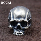 BOCAI New Punk Rock Skull Ring for Man Real S925 Silver Handmade Retro Personality Domineering Tough Guy Jewelry Accessory