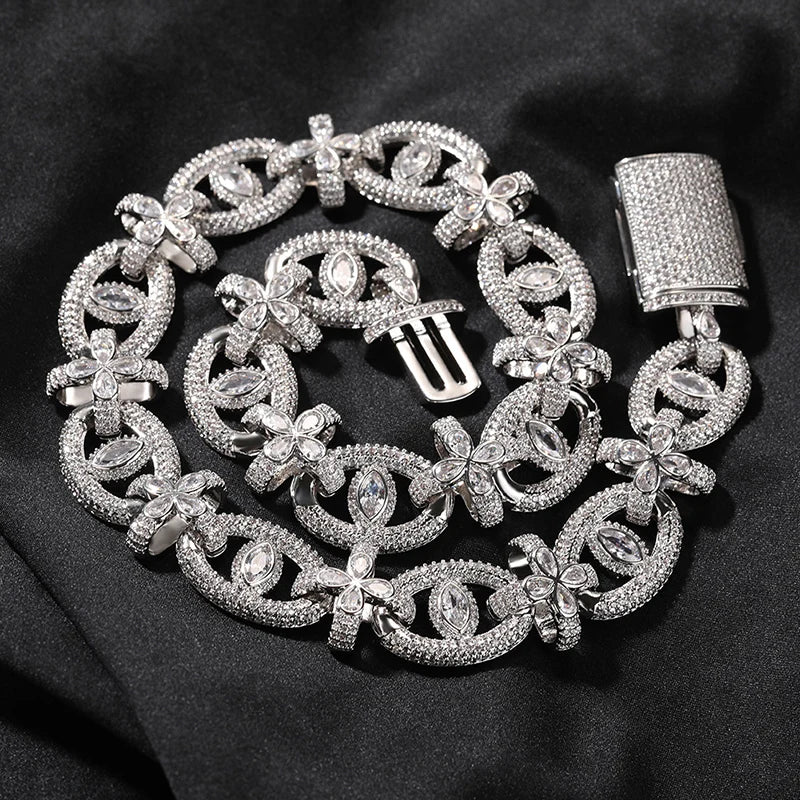 7"-22" Hip Hop 5A+ CZ Stone Paved Bling Iced Out 18mm wide Fatima Eye Cross Link Chain Bracelet for Men Rapper Jewelry