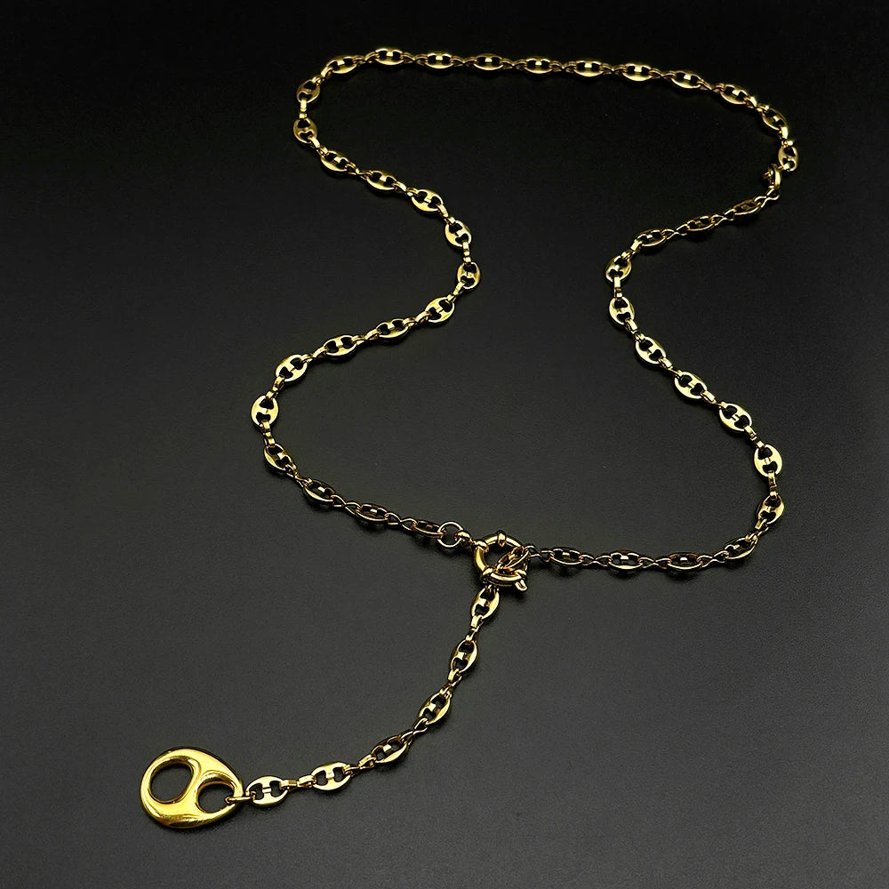 Gold Coffee Bean Chain Necklace New Design Hollow Oval Pendant Stainless Steel Jewelry Minimalist Unisex Streetwear