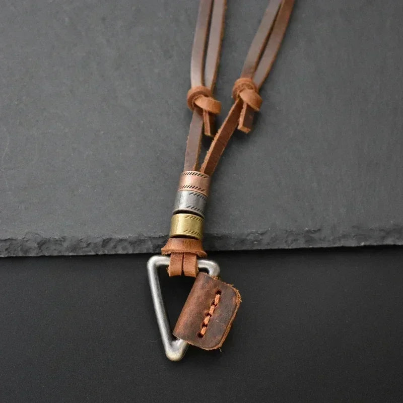 Leather Triangle Rope Chain Necklace — Zinc Alloy