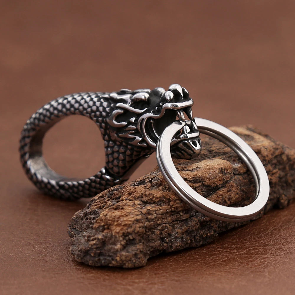 Viking Dragon Head Keychain — Stainless