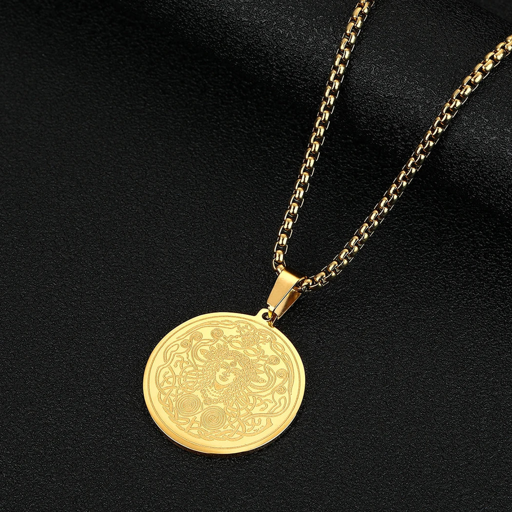 Viking Calendar Rune Medallion Pendant Necklace — Stainless Steel