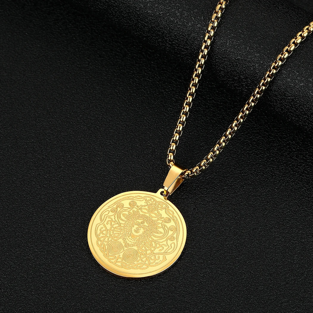 Viking Calendar Rune Medallion Pendant Necklace — Stainless Steel