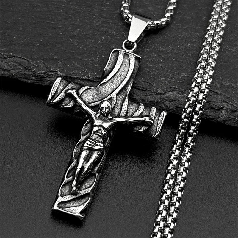 Cross Jesus Christ Silver Pendant Retro Crucifix