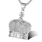 Iced Out King Crown Pendant Tennis Necklace — Stainless Steel