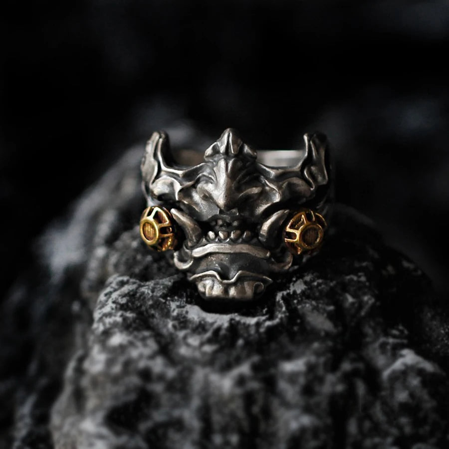 Cyberpunk Mask Statement Ring — Stainless Steel
