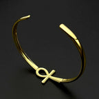Ancient Egyptian Ankh Cross Key of Life Symbol Open Cuff Bangle for Women Men Stainless Steel Egypt Adjustable Bracelet Jewelry