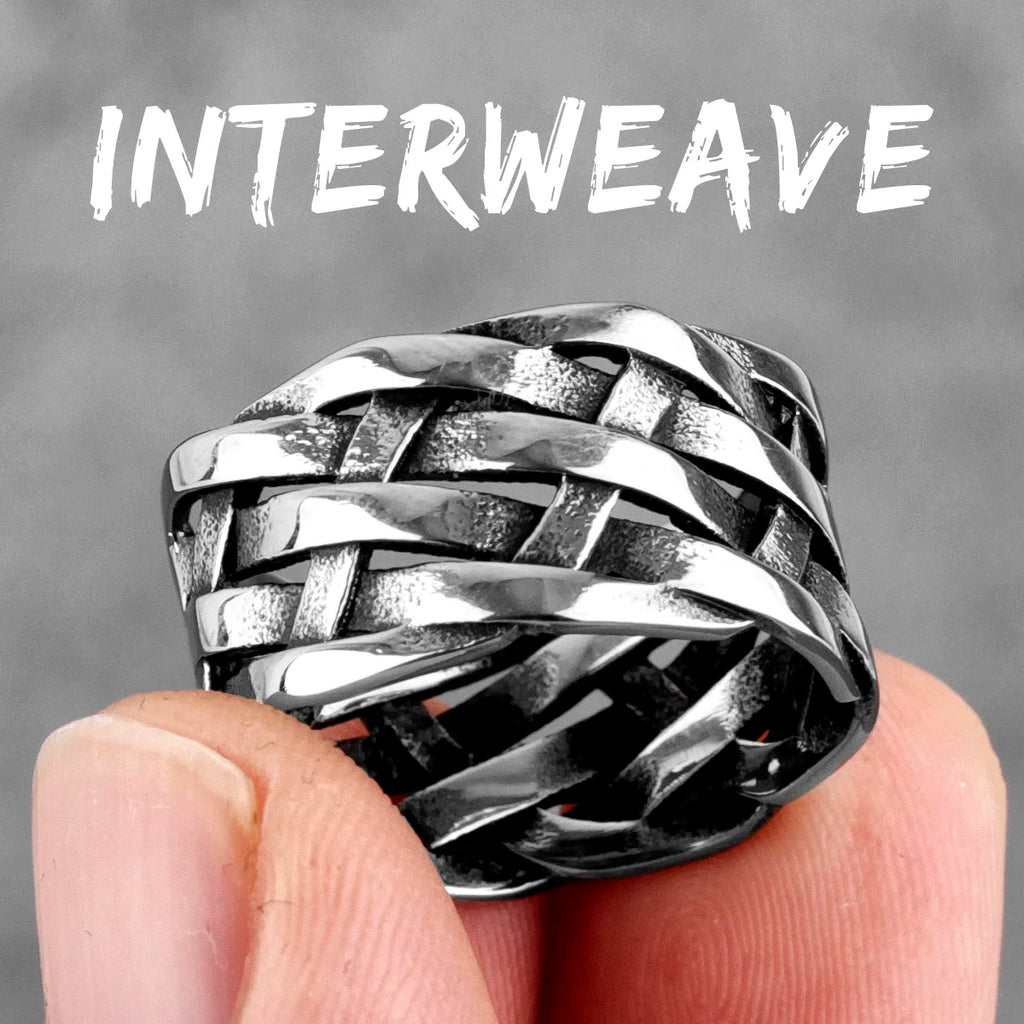 Weaving Hollow Stainless Steel Mens Rings Trendy Simple Unique Stylish for Male Boyfriend Jewelry Creativity Gift