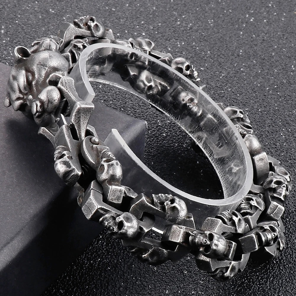Men's Punk Panther Head Bracelet Gothic 316l Stainless Steel Biker Chain Halloween Skull Wristband Bracelets Jewelry