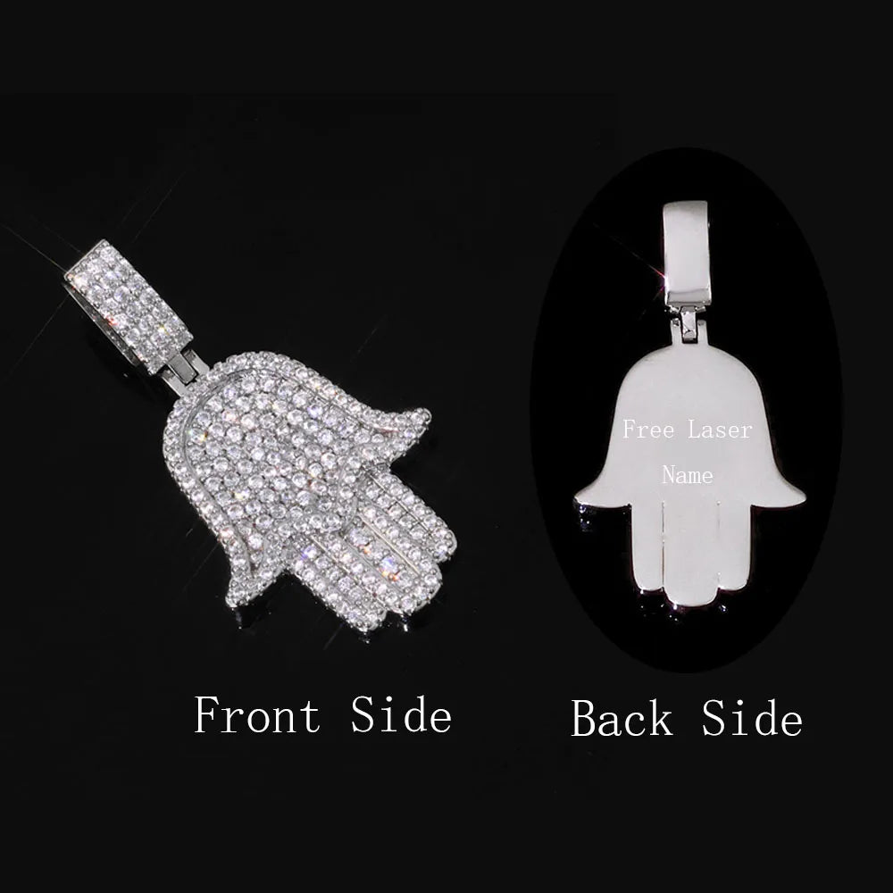Iced Out Hamsa Pendant Necklace Stainless Steel