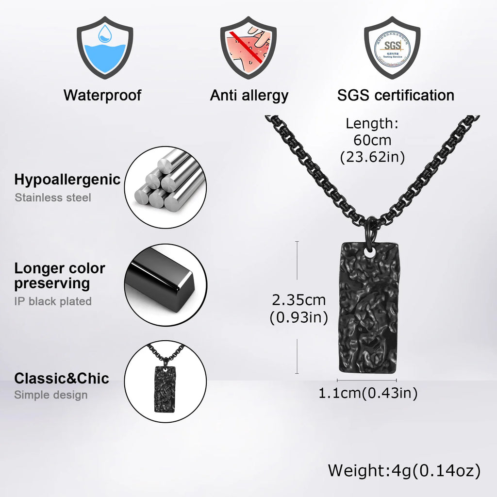 Vnox Wrinkle Geometric Necklace for Men, Stainless Steel Rectangular Pendant Box Chain Necklaces, Punk Jewelry Halloween Gifts