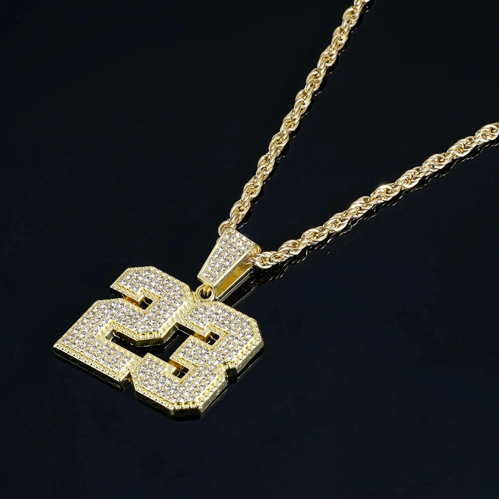 2026 Hip Hop Number 23 Pendant Necklace 4mm Rhinestone Tennis Chain Sparkling Punk Jewelry for Men Women Fashion Accessory Gift