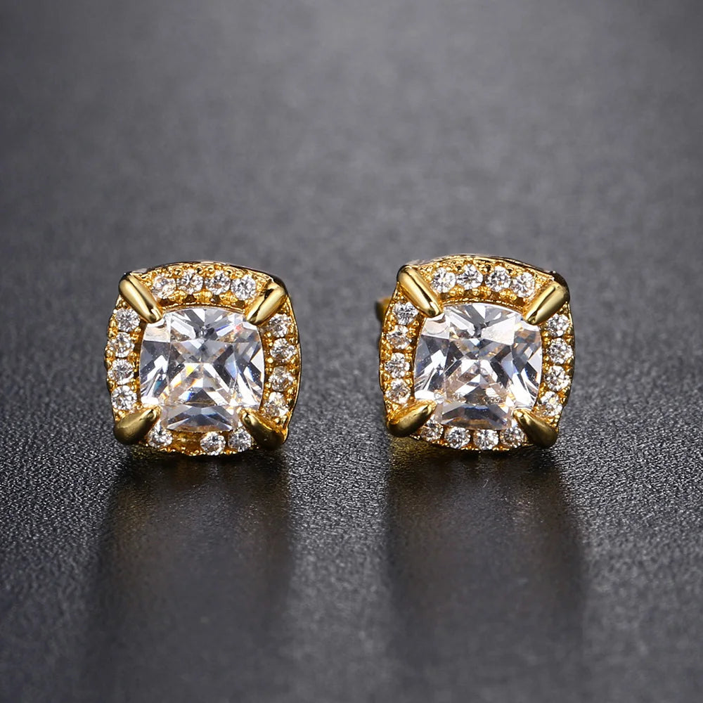Crystal Cube Stud Earrings — Stainless