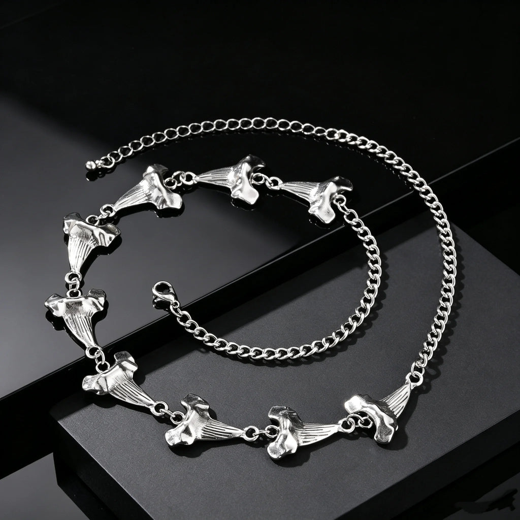 Unique Shark Teeth Shaped Spike Rivet Necklace for Men, Silver Color Punk Adjustable Collar Necklace, Trendy Hip Hop Jewelry