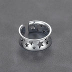 Hollow Stars Open Ring for Women — Concave Silver-Tone Band