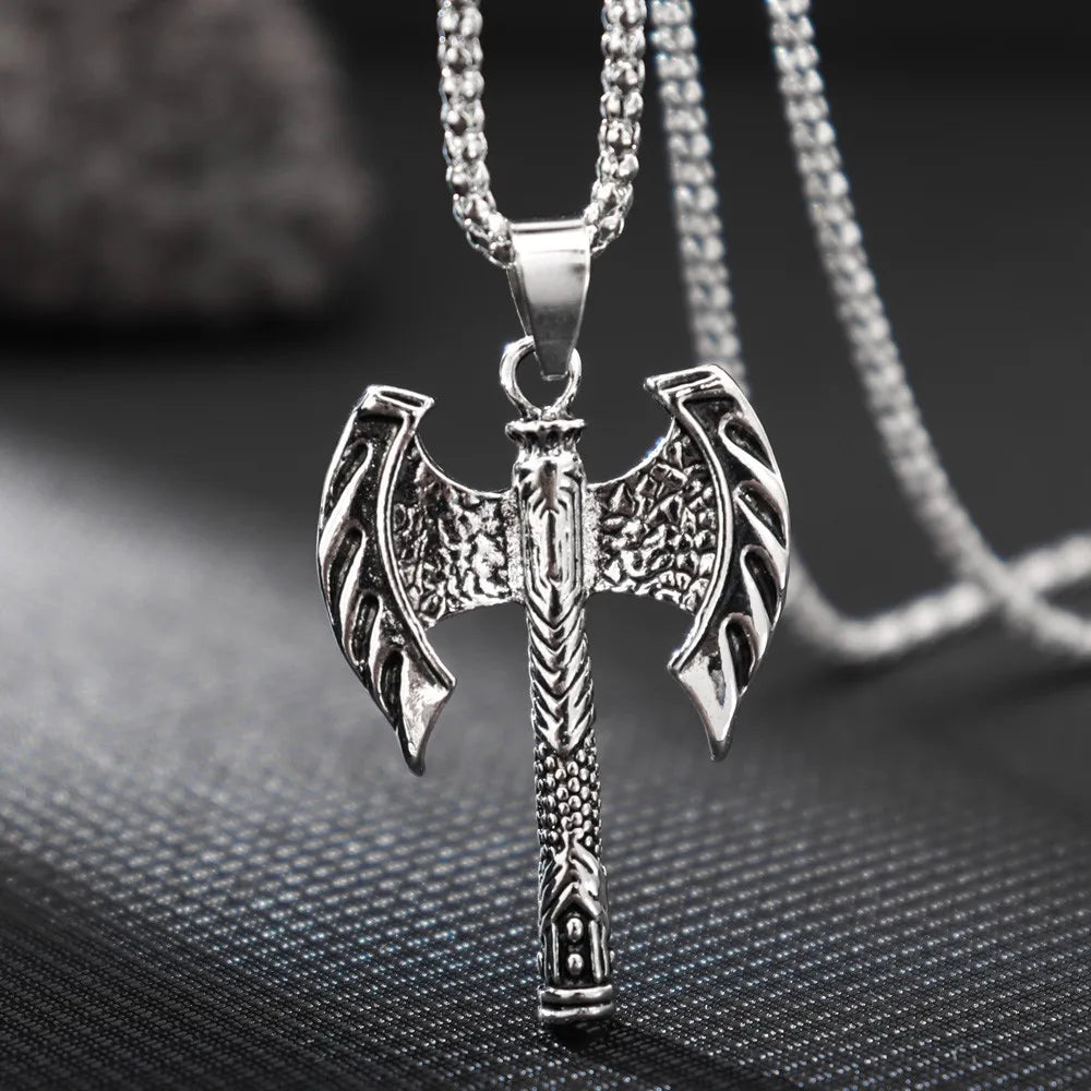 New Men's Double Axe Amulet Necklace Fashion Pendant Jewelry Personality Hip Hop Popular Accessories Small Gift