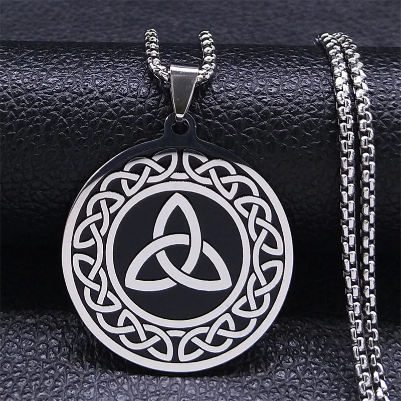 Witchcraft Celtic Witch Knot Pendant Necklace for Women Men Stainless Steel Slavic Protection Amulet Jewelry nudo de