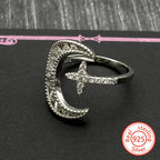 Cross Star Silver Ring Sterling Zircons Moon Finger