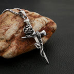 Rose Cross Pendant — Stainless Steel