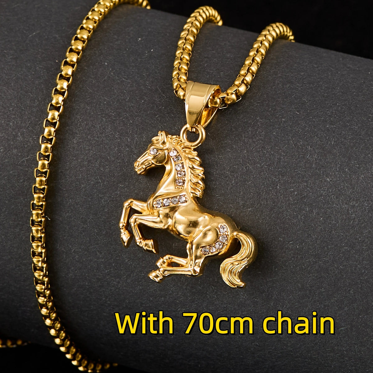 Iced Out Gold Horse Pendant Necklace — 316L Stainless Steel