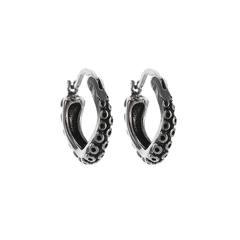 Gothic Spiked Hoop Earrings Small Textured Huggie — Two-Tone