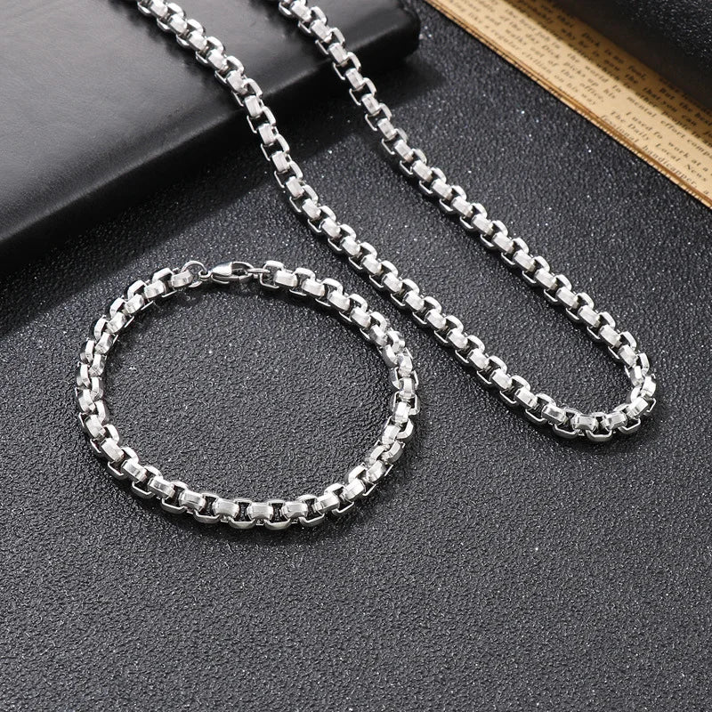 fashion Silver Bracelets necklace Jewelry sets for women men charm 4MM box chain Fashion Party Gifts wedding