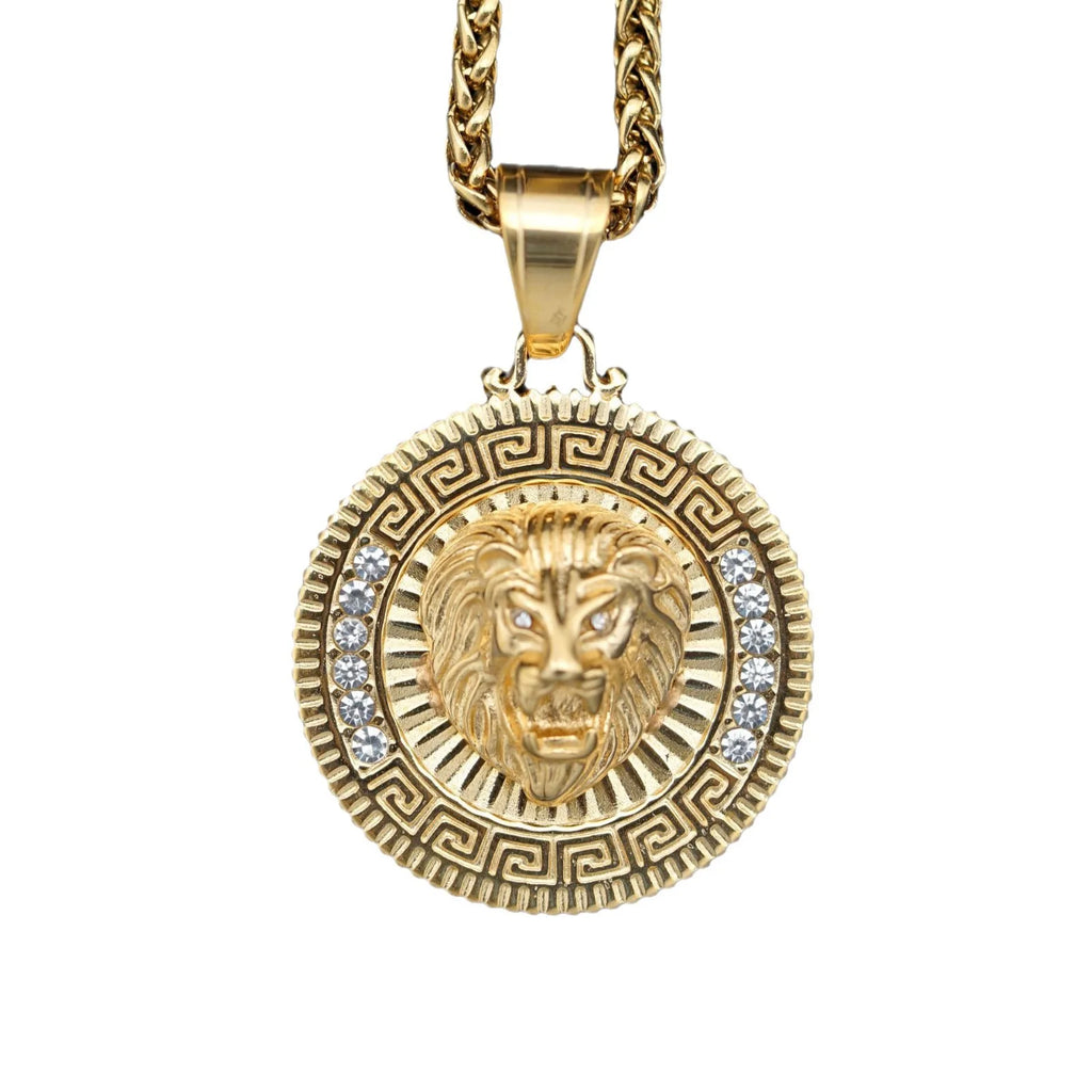 Hip Hop New Men's Lion King Tag Personalized Men's Jewelry 316L Stainless Steel with Rhinestone Necklace Pendant Jewelry