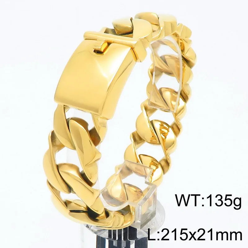 Massive Men's Stainless Steel Cuban Chain Bracelet for Man Classic 21MM Width Vacuum Plated Chunky Link Bracelets Never