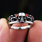 316L Stainless Steel Gothic Accessories Lost Skull Ring With Red Stone For Man Women Punk Jewelry Couple Or Women Gift