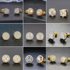 Iced Out Round Stud Earrings — Gold
