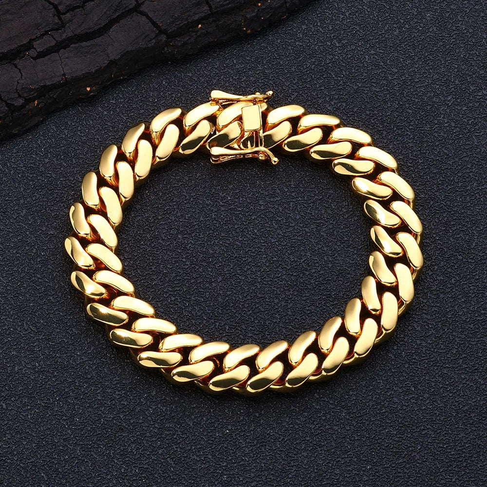 Gold Cuban Chain Necklace 10MM Smooth 18K