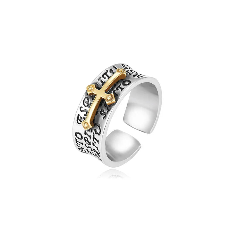 Retro Cross Graffiti Ring For Men Women Punk Gothic Adjustable Ring Rock Hiphop Unisex Jewelry Accessories Man Gift