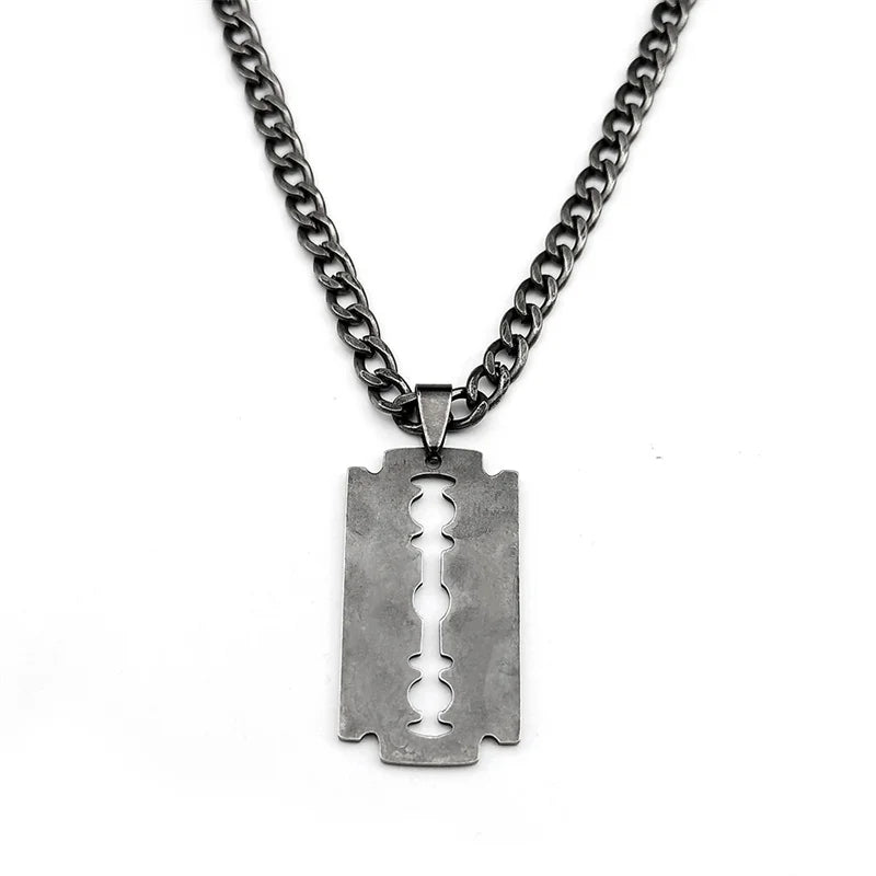 Razor Blade Long Necklace — Black Stainless