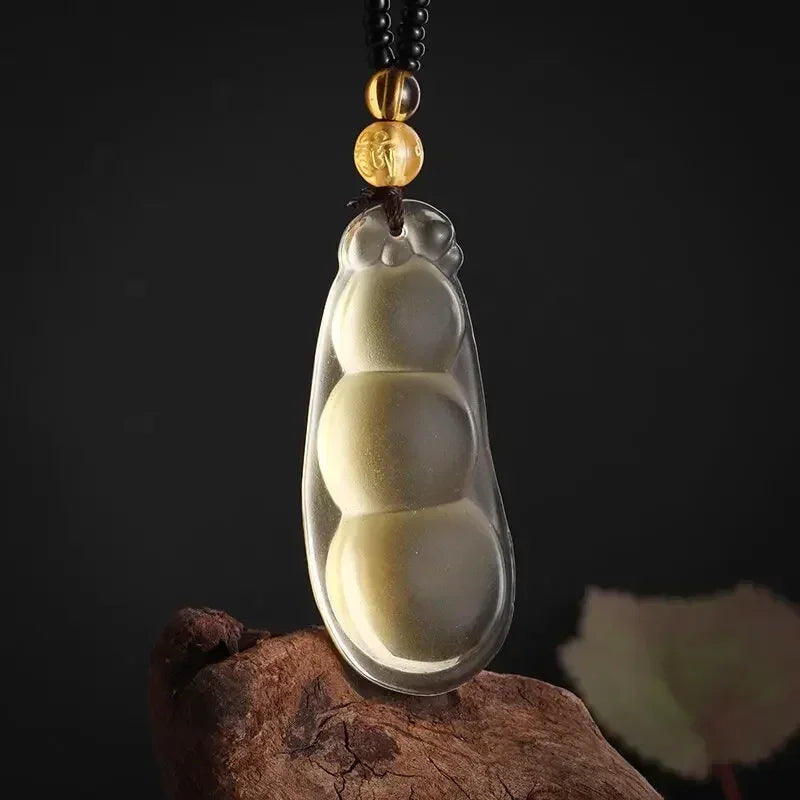 Obsidian Gossip Pendant Necklace Carving Dragon and Phoenix Shape Lucky Amulet Jewelry Six-Character Mantra Pearl