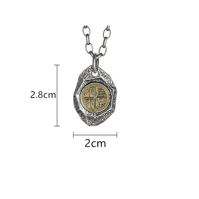 Vintage Boundless Joy Stone Pendant For Men Jewelry Ethnic Style Lucky Chain Necklace Male Personality Sweater Accessories