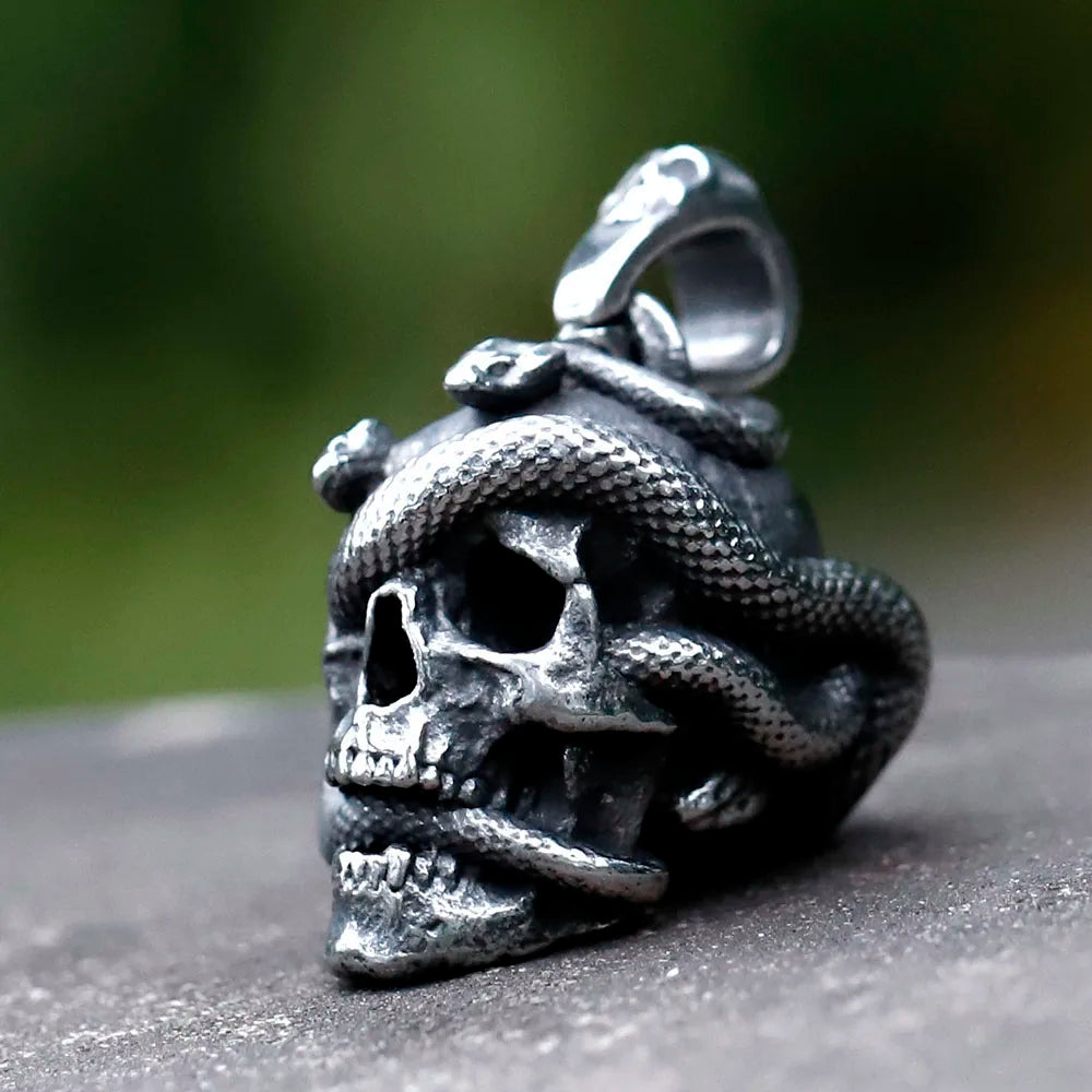 2022 Men's 2022 New Special Design Skull Craving Snake Men's Necklace Pendant Punk Gothic Stainless Steel Jewelry