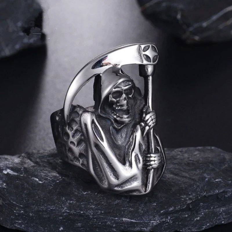 New Personalized Vintage Alloy Ring, Reaper Sickle, Dominant Skull Head Male Ring