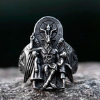 Vintage Lucifer Satan Signet Ring With Anubis — Stainless Steel