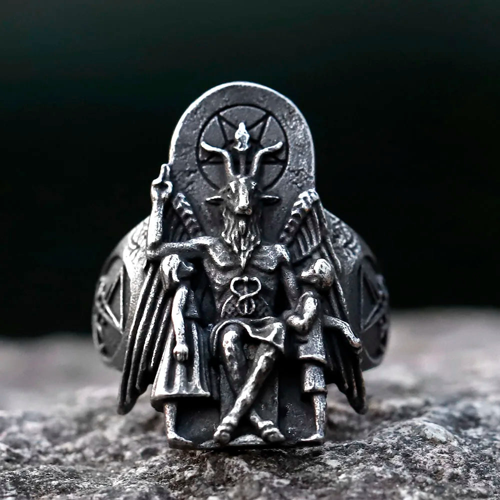Vintage Lucifer Satan Signet Ring With Anubis — Stainless Steel
