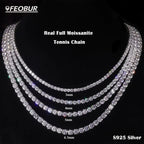 FEOBUR 3/4/5mm Real Moissanite Tennis Necklace for Women Men S925 Silver Certified Full Diamond Neck Chains Trendy