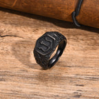 Trident Stamp Black Signet Ring — Stainless Steel