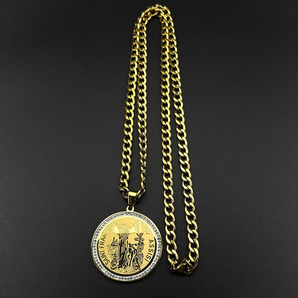 Saint Francis of Assisi Pendant Necklace — Stainless Steel