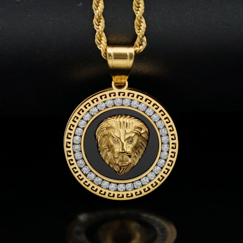 Hip Hop Gold Color Plated Iced Out Micro Pave Cubic Zircon Lion Head Pendant Necklace Charm For Men Jewelry Gifts