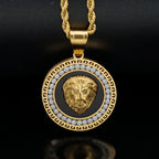 Hip Hop Gold Color Plated Iced Out Micro Pave Cubic Zircon Lion Head Pendant Necklace Charm For Men Jewelry Gifts