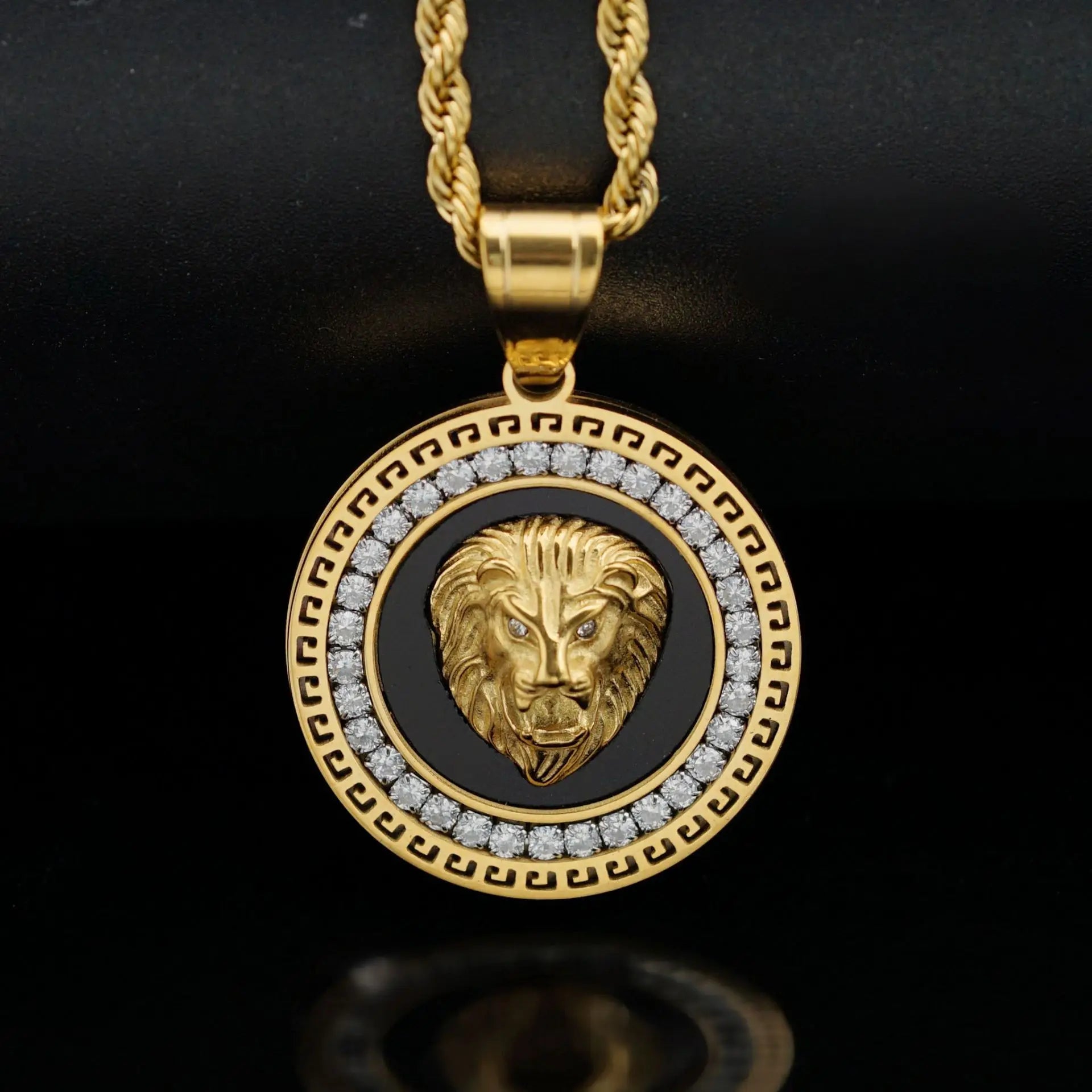 Hip Hop Gold Color Plated Iced Out Micro Pave Cubic Zircon Lion Head Pendant Necklace Charm For Men Jewelry Gifts