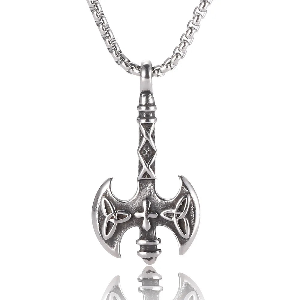 Silver Viking Axe Pendant Necklace Box Chain