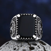 2024 New Men's Punk Rock Black Stone Tree Of Life Ring Gothic Style 316L Stainless Steel Biker Anel Movie Viking