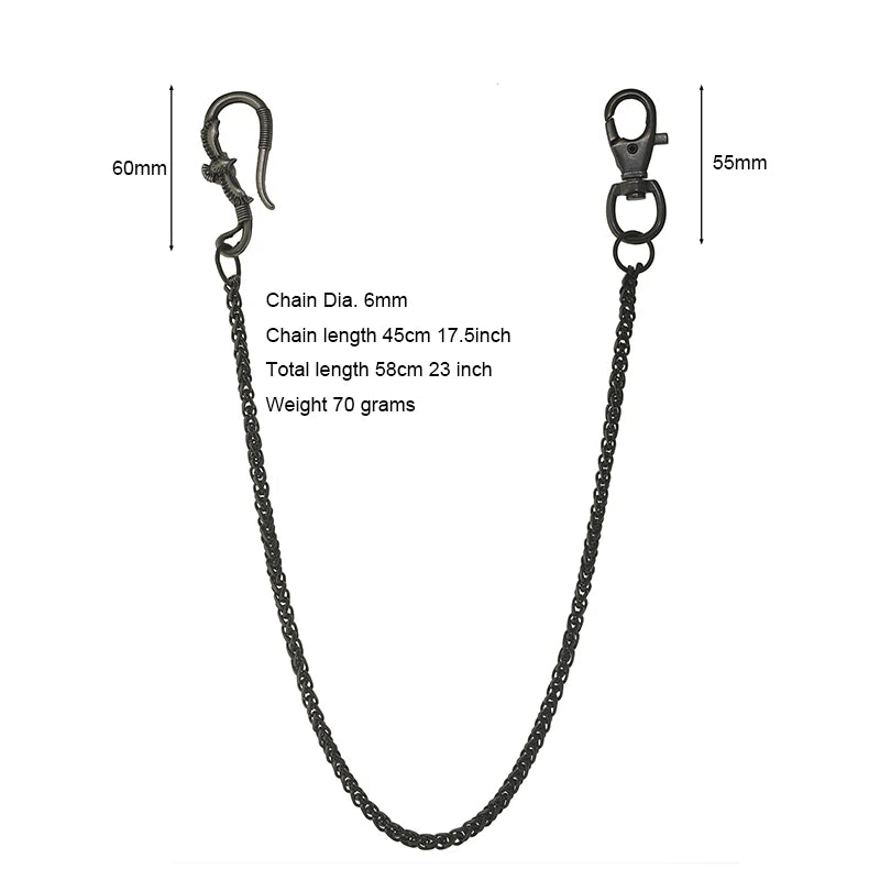 Unique Punk gunmetal black biker jean pants snake basket chain eagle belt clip swivel claw clip keychain EDC gift